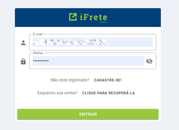 Tela de login e cadastro na plataforma